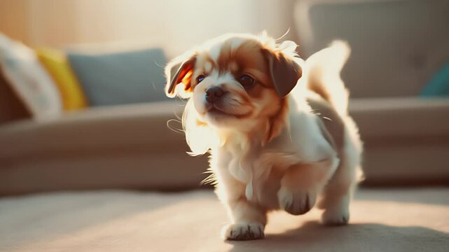 Cute little dog dancing very happy. Cartoon animation style. Created with Generative AI