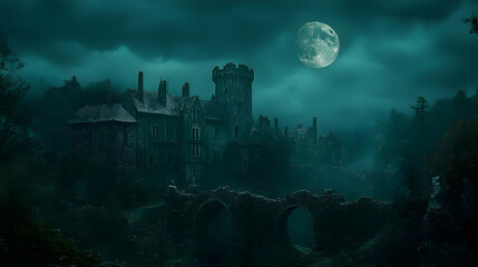 Illustration Dark Castle Night Moon Spooky Fantasy
