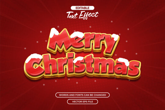 Merry Christmas editable text effect with snow decoration