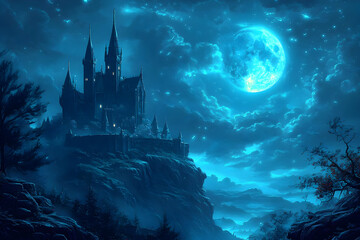 Gothic Castle Illustration - Night, Moon, Fantasy