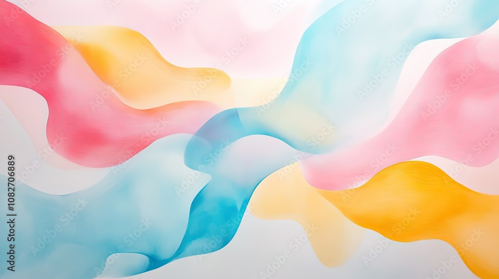 Poster soft wave patterns in pastel colors spread across a white background, creating a calm and dreamy atm