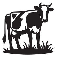 Dairy Cow Silhouette Vector Isolated on White Background 