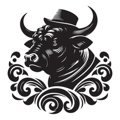 Bull Cow Head Silhouette Vector Isolated on White Background, ai generated