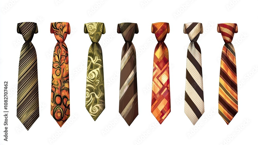 Poster colorful collection of stylish ties displayed in a horizontal arrangement showcasing various pattern