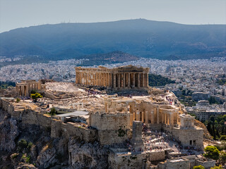 View of the acropolis in athens from above. 