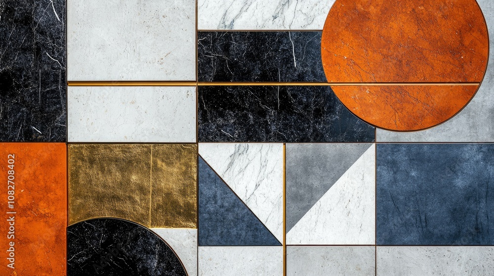 Poster abstract geometric design featuring contrasting textures and colors in a modern composition with cir
