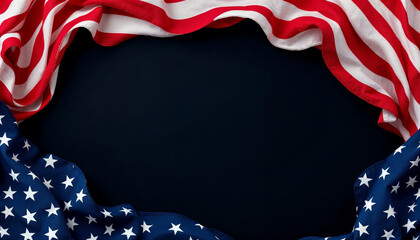 American flag on a dark background with copy space