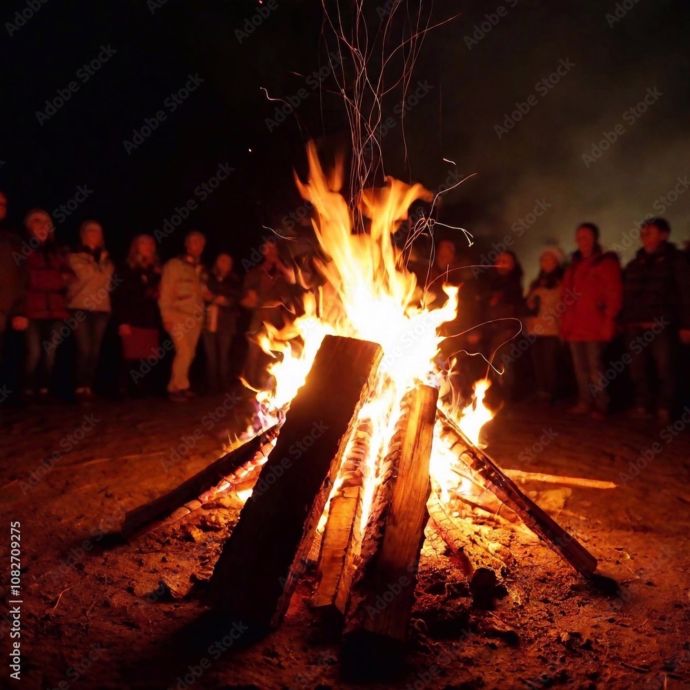 Canvas Prints British crowd standing around fire during celebrating Guy Fawkes Night holiday 