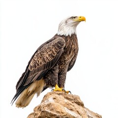 Fototapeta premium A majestic bald eagle perched atop a rugged cliff surveying the valley below
