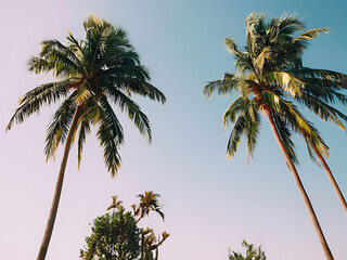 Fototapeta premium Palm trees, palm paradise vibes, Sunset Palms, Island Breeze, Paradise Palms, Tropical Serenity, yropical Escape, - Palm Horizon