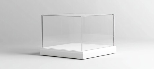 Elegant Empty Glass Cube Display Case on White Base