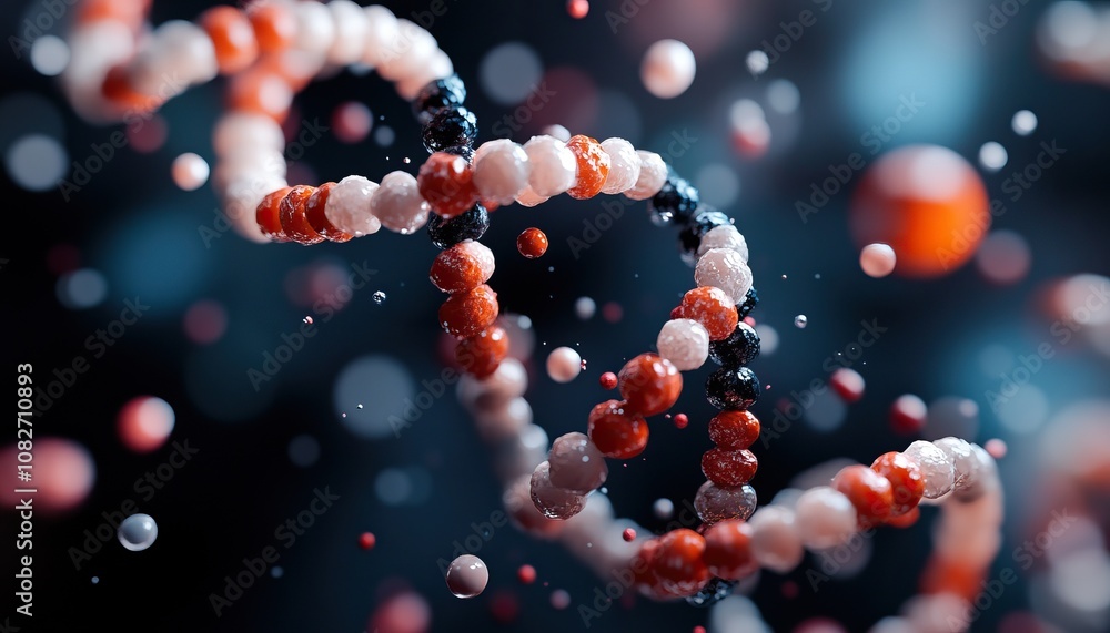 Poster a close-up view of a dna molecule, showcasing its intricate structure with colorful molecular compon