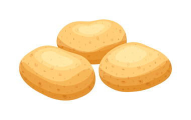 Group of unpeeled potatoes in cartoon style. Vector illustration of fresh and delicious unpeeled potatoes isolated on white background. Healthy food. Harvest. Root crops. Starchy vegetables.