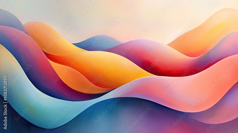Poster abstract vibrant waves in soft pastel colors creating a calming and dreamy atmosphere for use in bac