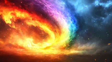 Obraz premium Vibrant rainbow tornado swirling with energy , rainbow, colorful, vibrant, tornado, energy, natural, power, dynamic, swirling. Whirlwind. Illustration