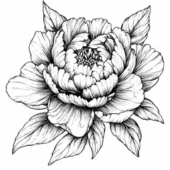 Botanical Beauty: Peony Flower and Leaves Engraved Vector Illustration