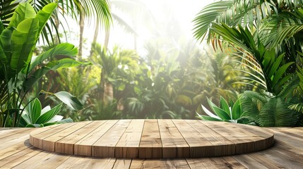 Fototapeta premium Nature podium stage mockup with stone and tropical leaves background