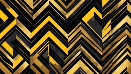 Stylish geometric background with black and gold zigzag patterns for modern art and design concept