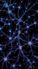 Wallpaper. Pattern. Pallete. Background. Texture. A mesmerizing 3D illustration of a complex system of neurons, intricately connected by glowing synapses against a deep black background