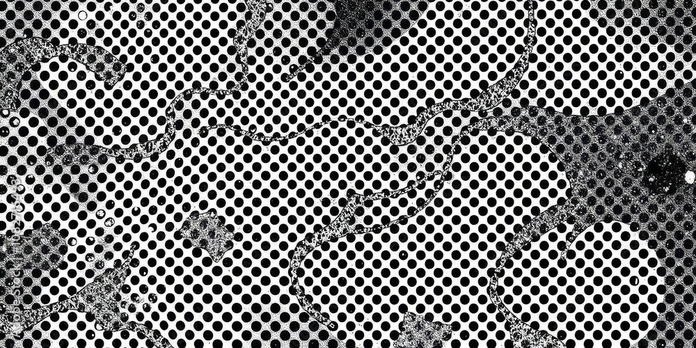 Poster abstract halftone texture design with dots and patterns, monochrome, dots, black and white