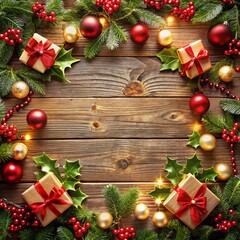 christmas background with fir branches and decorations