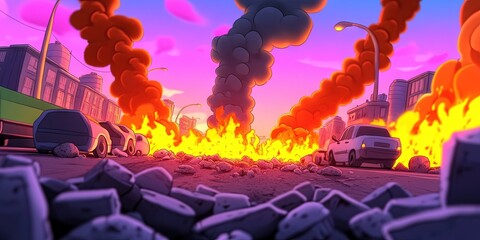 pollution 3D cartoon animation style