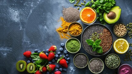Nutrient-packed smoothie ingredients in a radial pattern