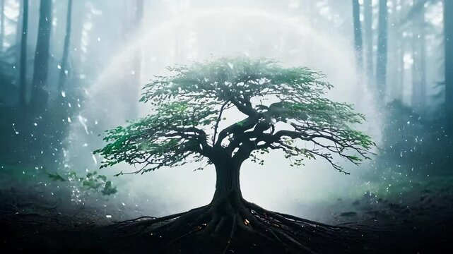 A seed growing into a full grown tree animation.