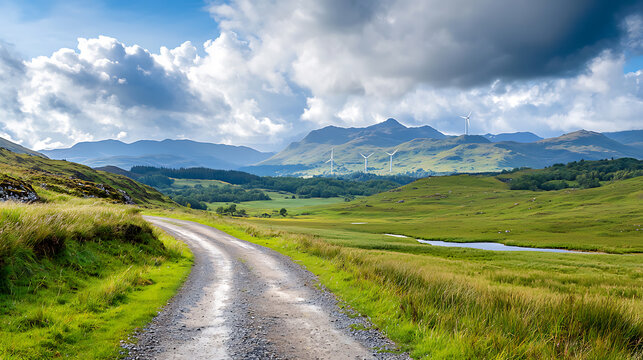 Harnessing renewable energy wind farms generating power on mountain ranges