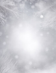 snow covered branches - abstract silver color christmas snow background - Generative AI