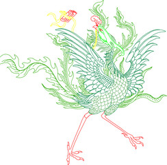 Vector sketch illustration of mythological animal painting silhouette with traditional ethnic floral vintage classical ornate decoration design