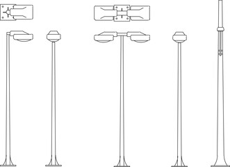 Vector sketch illustration of street lighting lamp design silhouette
