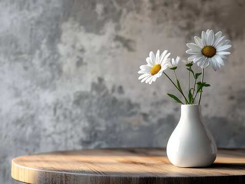 A wood table with a vese of flowers of the corner background good for deck presentation