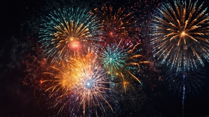 Fototapeta premium colorful fireworks on night sky backgroud