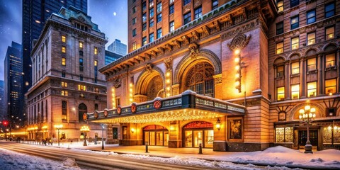 Fototapeta premium Winter Garden Theatre offers stunning portrait photography opportunities in Manhattan, capturing the essence of this iconic landmark in New York Cityâ€™s vibrant cultural scene.