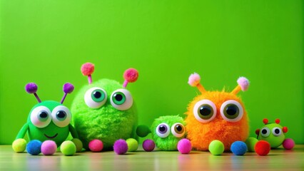 Fun and quirky mad googly eyes on neon green background close up toys