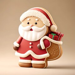 Fototapeta premium Santa Claus shaped gingerbread cookies. Christmas festive traditional sweets, baking, cookies, biscuit, edible gift, present, gingerbread man.