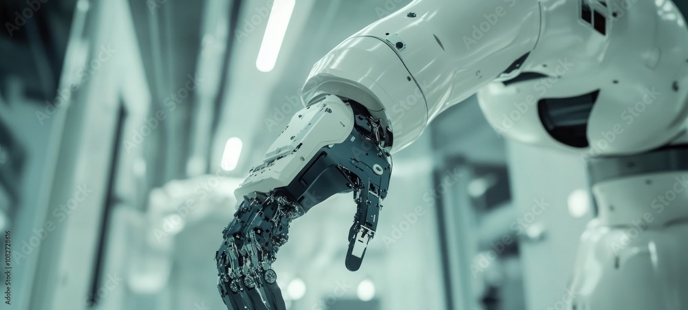 Poster robotic arm in a factory setting
