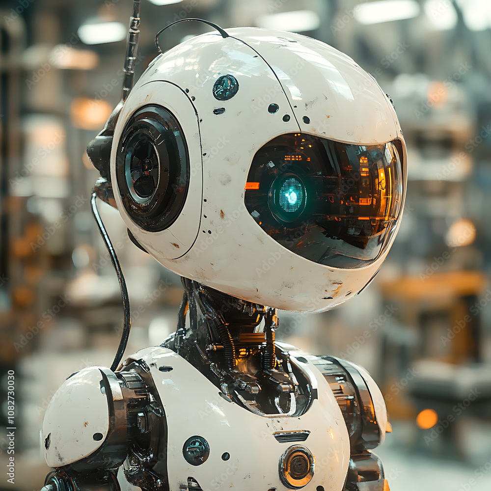 Aufkleber futuristic robot with sleek design and glowing features stands in high tech environment, showcasing 