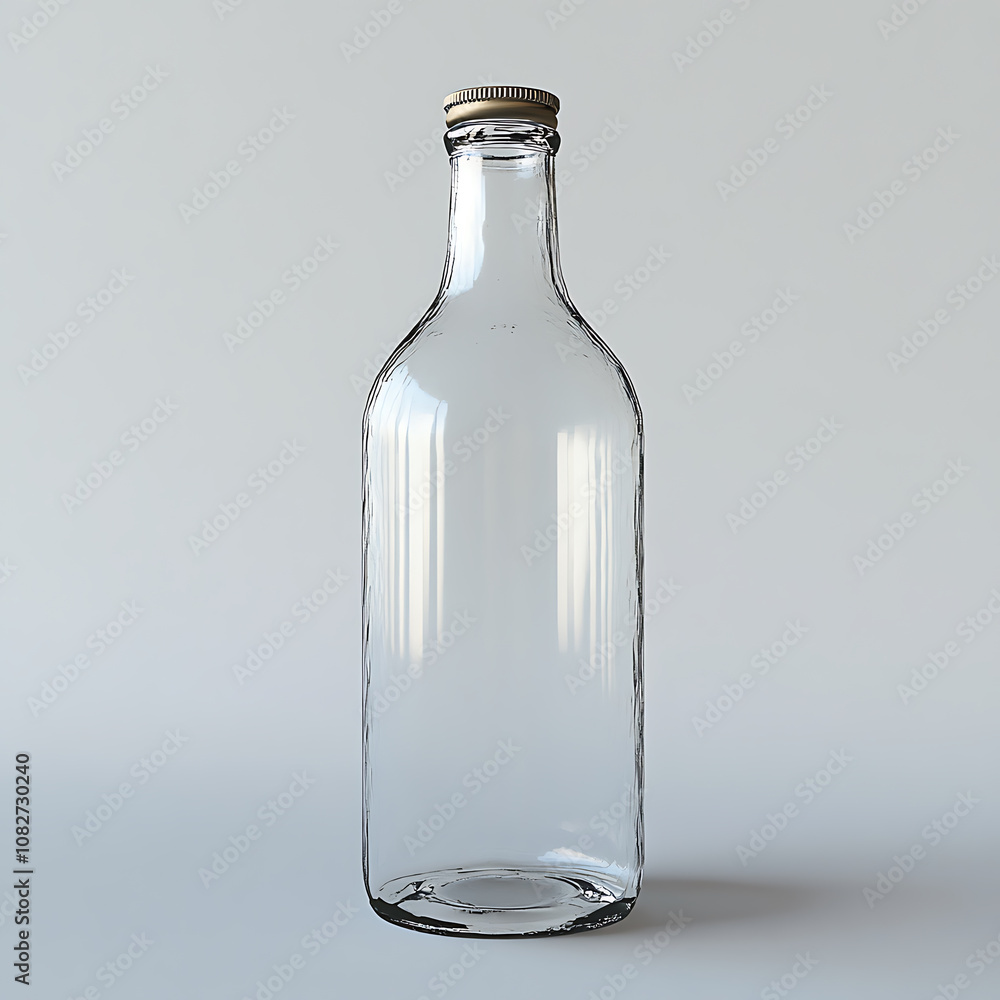Poster clear glass bottle with metal cap, perfect for beverages or storage. its simple design and transpare