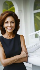 Fototapeta premium Confident At The Dental Office Elegant Mature Woman Ready For Her Appointment, Smiling At 50s.