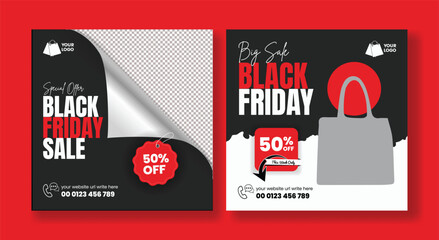 Editable Black Friday Sale square flyer or poster template for social media posts, banners, ads, design, ecommerce web or internet ads. Trendy sale discount offer square template Social media posts 