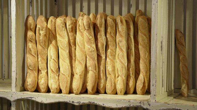 Fresh baguettes for sale in a bakery, Roussillon, Vaucluse, Provence-Alpes-C&ocirc;te d'Azur, France