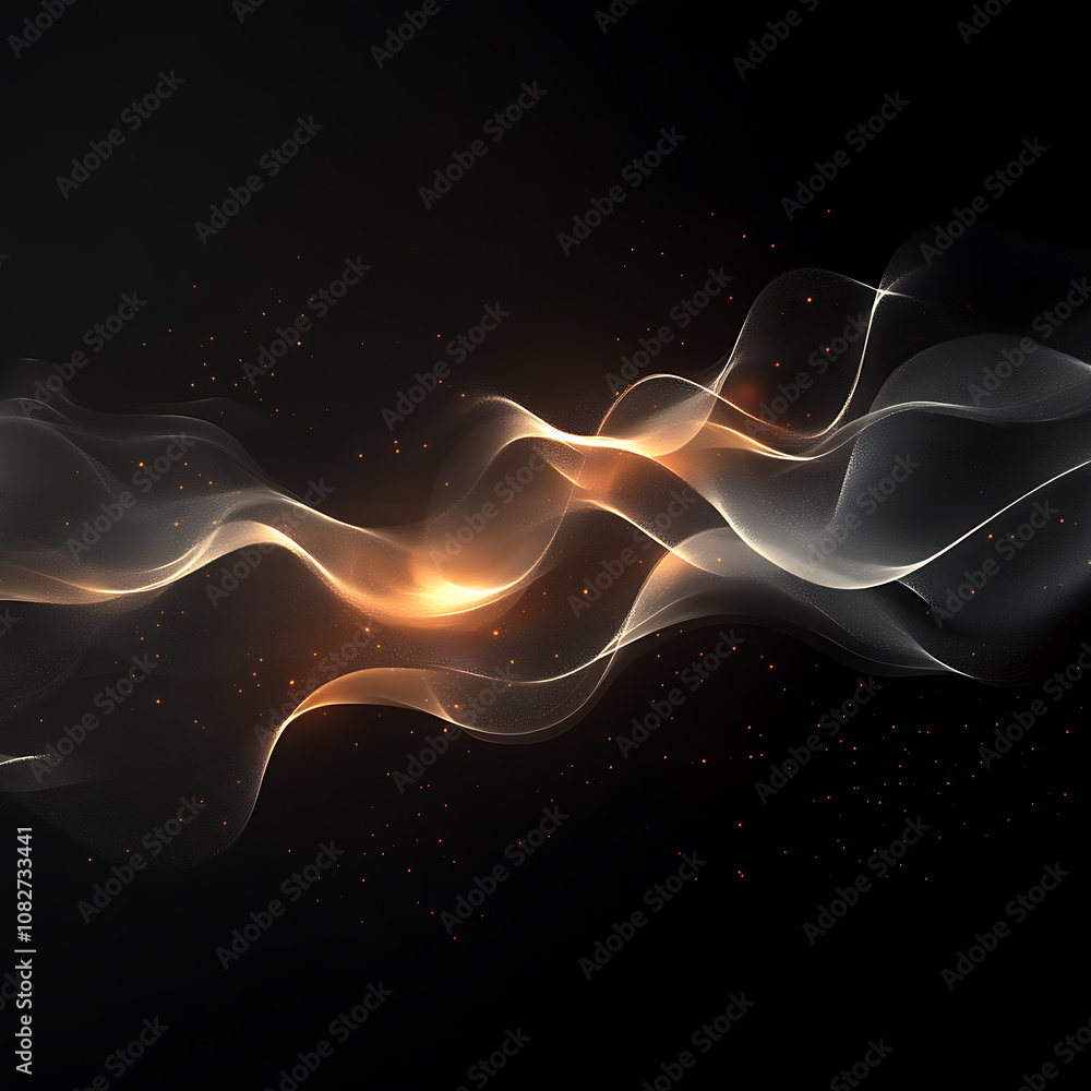 Poster luminous waves with soft edges create mesmerizing effect on dark background, evoking sense of tranqu