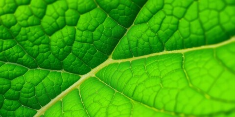 Close up of a green leaf with intricate textures and veins, vibrant, foliage, veins