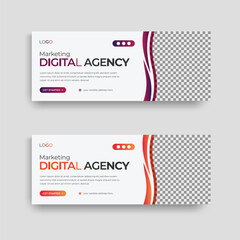 Horizontal abstract corporate web banner design by creative natural shape with photo placeholder area