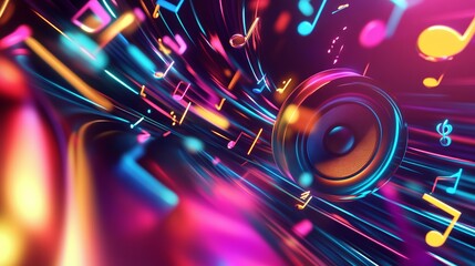 Abstract Music Concept with Colorful Notes, AI generated illustration