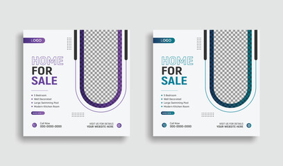 Bold abstract shape social media post design for modern home sale agency marketing