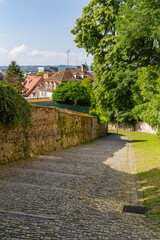 the historic way down the valley to the city of bregenz from the historic center of bregenz, Austria
