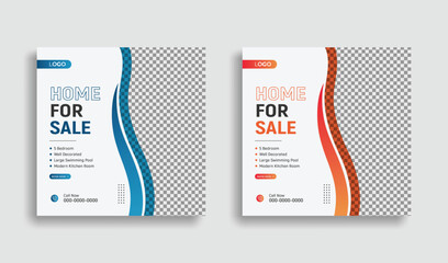 Creative uncommon natural shape social media marketing template layout design for real estate agency